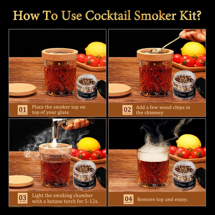 Cocktail Smoker Kit, Whiskey Smoker Kit, Drink Smoker Infuser Kit with A pple Wood Chips for Cocktails, Bourbon, Wine, Whiskey