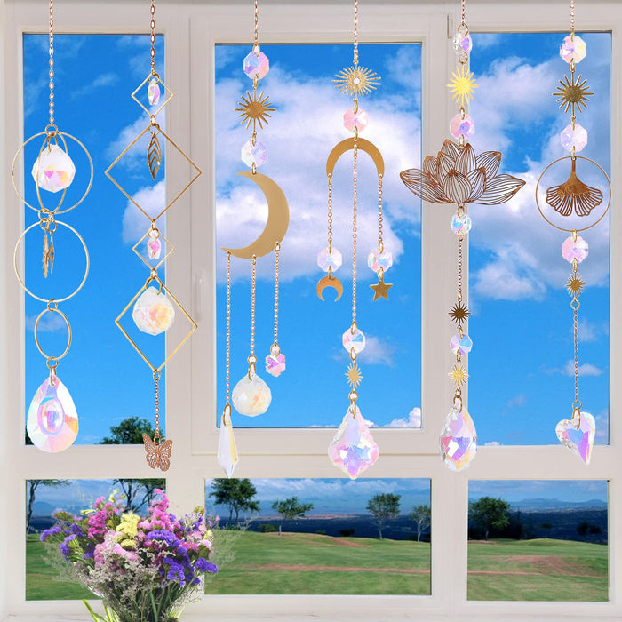 Sun Catchers,6Pieces Colorful Crystals Suncatcher Hanging for Window Crystal Ball Prism Rainbow Maker Pendants for Garden Christmas Tree Wedding Party Patio Backyard Car Home Indoor Outdoor Decoration
