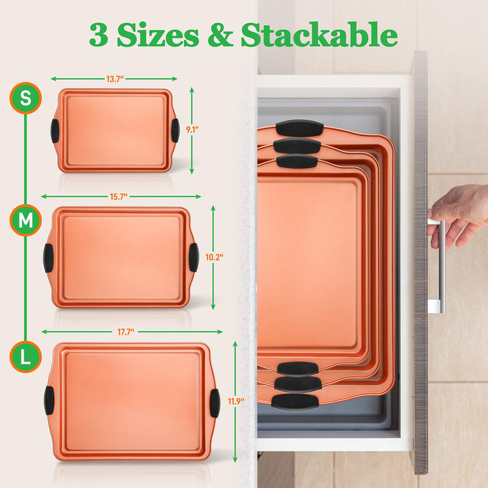 3pcs, Rectangular Baking Pan, Carbon Steel Non-Stick Cookie Sheet