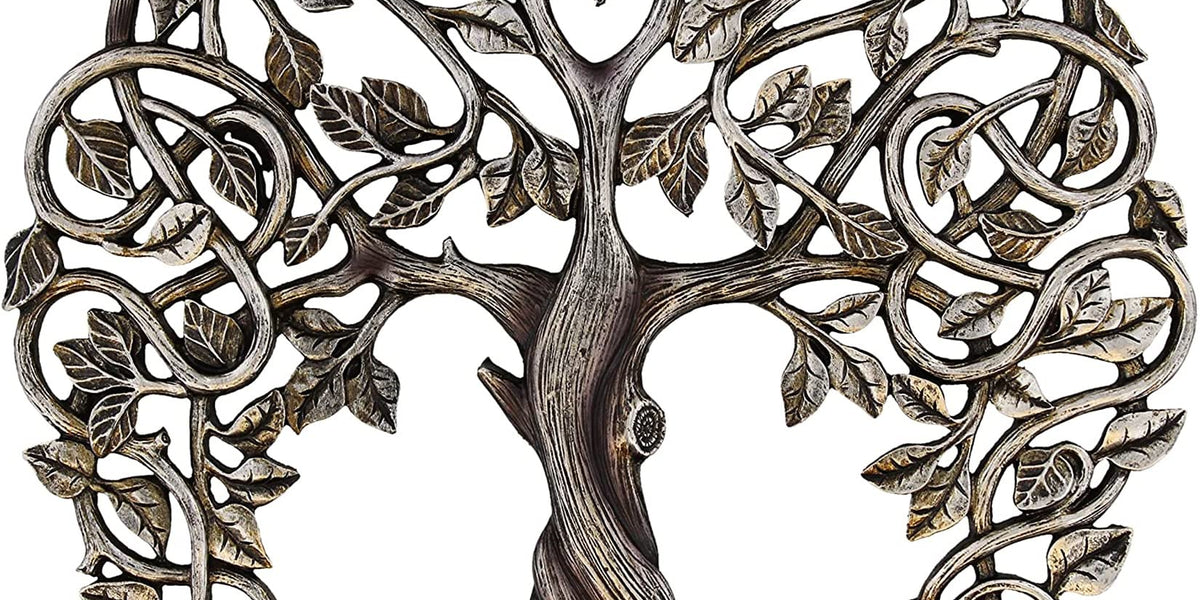 Top Brass Tree of Life Wall Plaque 11 5/8 Inches Decorative Celtic Garden  Art Sculpture - Antique Silver Finish
