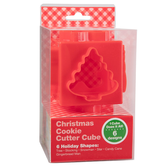 Christmas Cookie Cutter Cube- Holiday Cookie Press Set w 6 Unique Winter Shapes- All in One 6-Sided Design Means Clutter