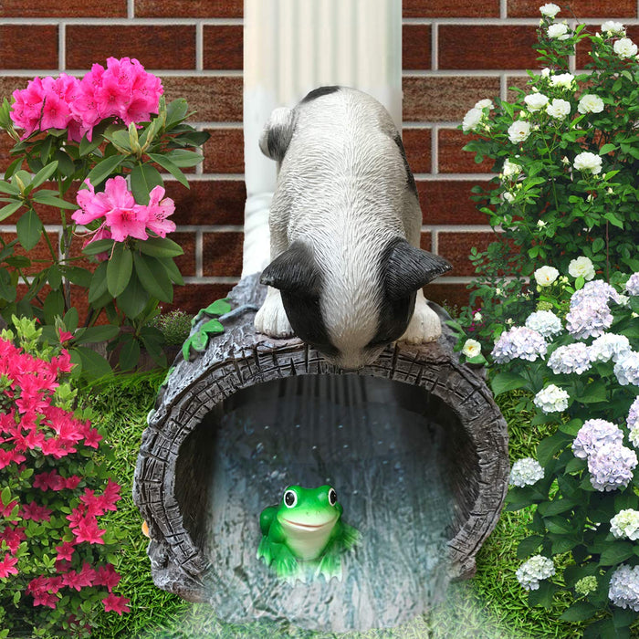 Decorative Downspout Extension Outdoor Garden Statue (Playful Chasing Kitty and Frog)