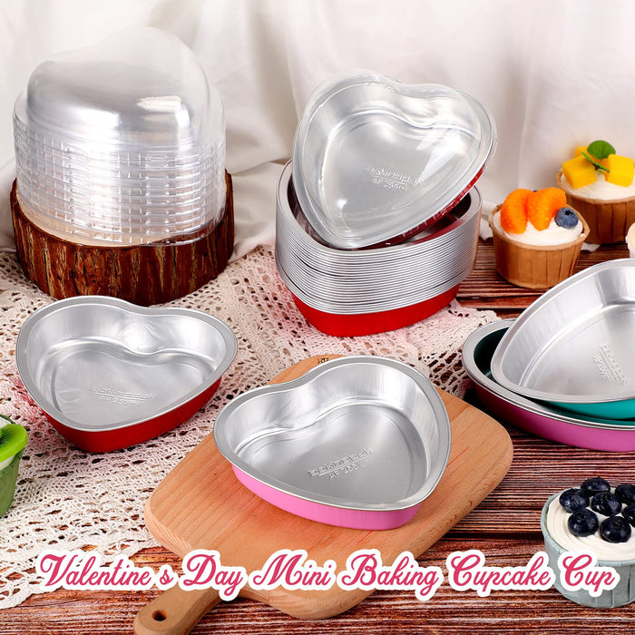 Aluminum Foil Cake Pan Heart Shaped Cupcake Cup With Lids 100 Ml