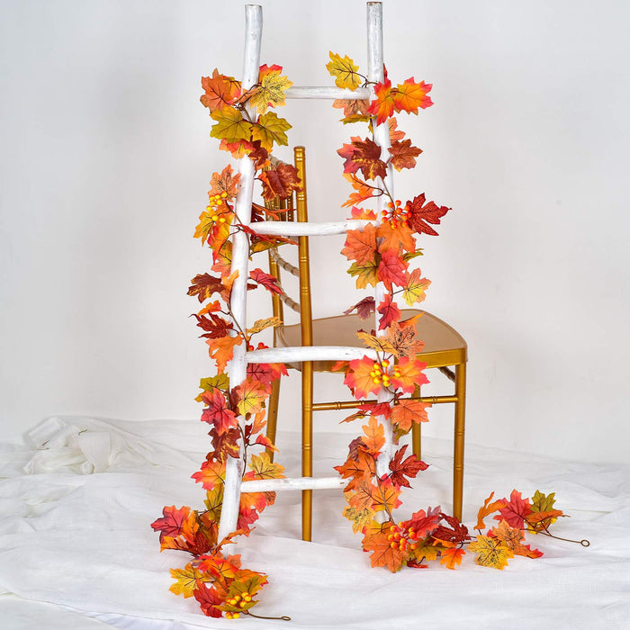 DearHouse 2 Pcs Fall Garland Maple Leaf, 5.9Ft/Piece Hanging Vine Garland Artificial Autumn Foliage Garland Thanksgiving Decor for Home Fireplace Party Christmas