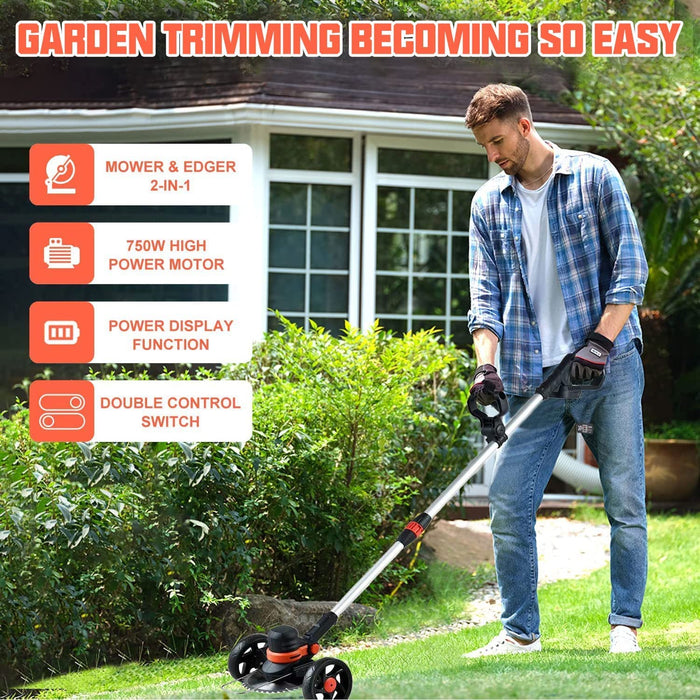 Cordless Weed Wacker String Trimmer, Electric Weed Eater Brush Cutter with  3 Types Blades, Adjustable Height Grass Trimmer/Edger for Garden and Yard