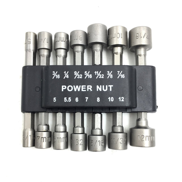 14Pieces Power Nut Driver Drill Bit Set Metric Socket Wrench Screw 1/4Hex  Shank