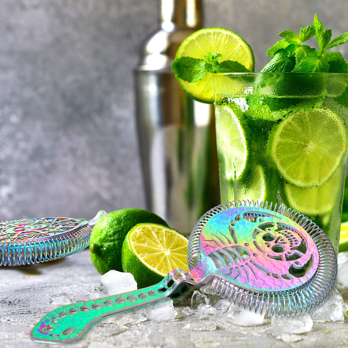 2 Pieces Cocktail Strainer with Spring Skull Drink Strainer Stainless Steel Hawthorne Strainer Bar Strainer Julep Strainer Bar Accessories for Halloween Party Supplies Drinks and Decor