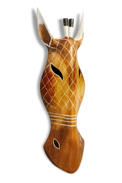G6 Collection Wooden Tribal Giraffe Mask Brown White Hand Carved Wall Plaque Hanging Home Decor Accent Art Unique Sculpture