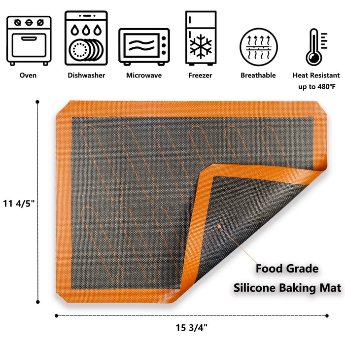 Perforated Silicone Baking Mats, 2 PCS Eclair Silicone Mat for Half Sheet with 12 Printed Oblong Eclair Guides, Non-Stick Reusable Oven Liners for Making Bread/Pizza/Pastry/Cookie 11-4/5" x 15-3/4"