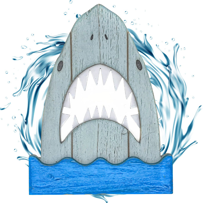 Luxprite Wooden Shark Wall Decor Decorations for Kids Room Boys Decorative Art s Lovers Ocean Themed Bedroom, Blue White