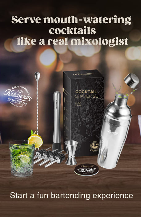 Cocktail Shaker Set | KITESSENSU Drink Mixer | 10-Piece Bartenders Kit: 24 Ounce Margarita Shaker, Double Jigger, Muddler