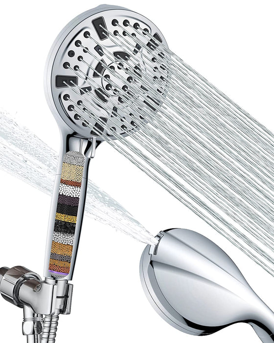 Filtered Shower Head, 15 Stage Handheld Shower Head Filter for Hard Water,  10 Modes High Pressure Shower Head with 60 Hose and Bracket, Remove