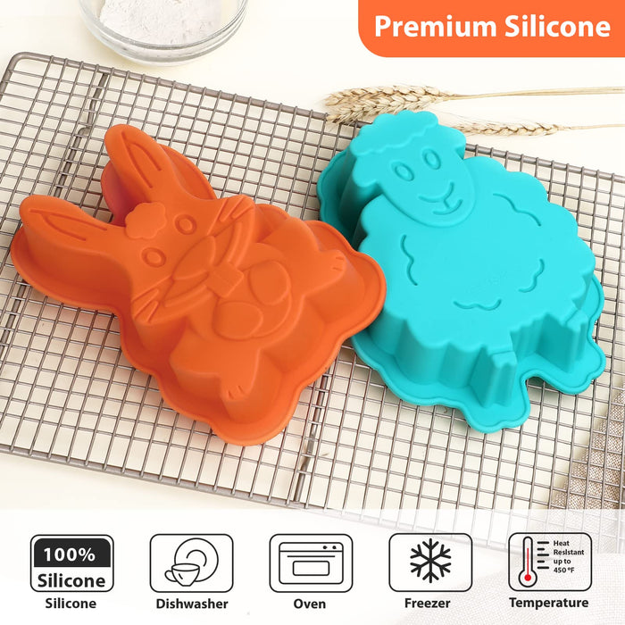Webake Easter Bunny Mold Cake Pan Easter Lamb Mold, Small Cute Animal Cake Mould Silicone Easter Baking Trays for Rabbit Lamb Shaped Cakes