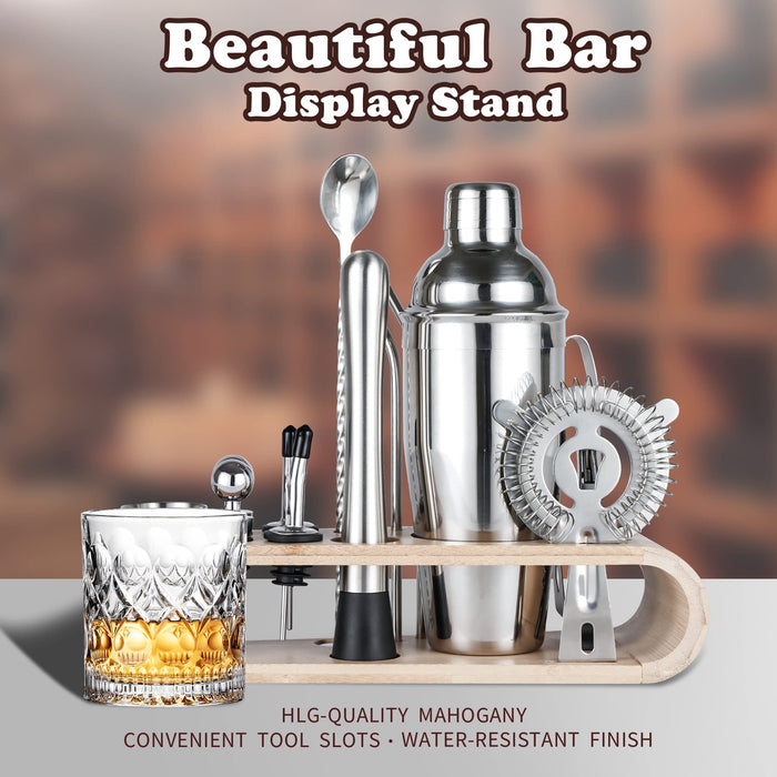 Mixology Bartender Kit: 10-Piece Bar Tool Set with Stylish Mahogany Stand -  Perfect Home Bartending Kit