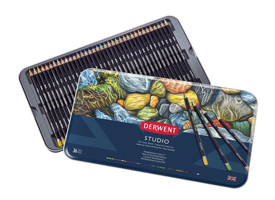 Derwent Studio Colored Pencils, 3.4mm Core, Metal Tin, 36 Count (32198 —  CHIMIYA