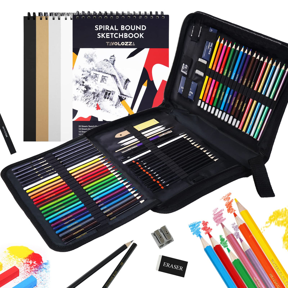  Artownlar 72 Pack Drawing Sketching Set with 8x11 Sketchbook, Pro Art Supplies Kit for Artist Adults Teens Beginner
