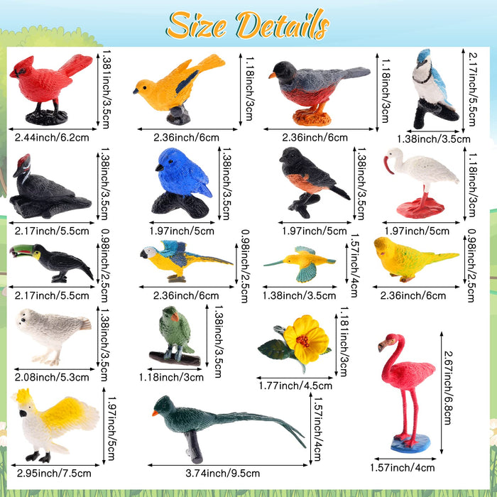 18 Pcs Realistic Bird Animals Figurines Plastic Bird Figures Toy Set, Bird Figurines Home Decor Toy Bird Miniature Birds Decor Owl Flamingo Educational Toy for Cake Toppers, Garden Plant Ornaments