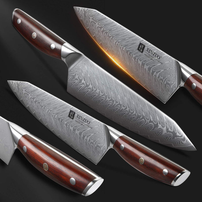 Hand Forged Damascus Steel Chef Knife Set Handle Rosewood