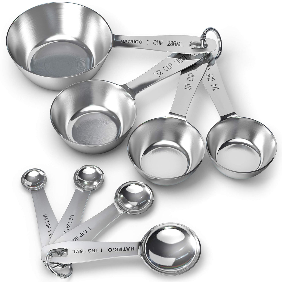  Heavy Duty Professional 10-pc Stainless Steel Measuring Cups  and Spoons Set with Riveted Handles, Polished Stackable Measuring Cup and Measuring  Spoon, Thick Gauge Steel, Built to Last a Lifetime: Home 