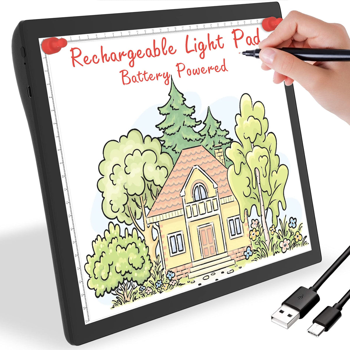 Tracing Light Box, Light up Tracing Pad, 6 Levels Brightness Rechargeable  Sketching Light Board for Tracing with Built-in Clip and 57pcs Full Tracing