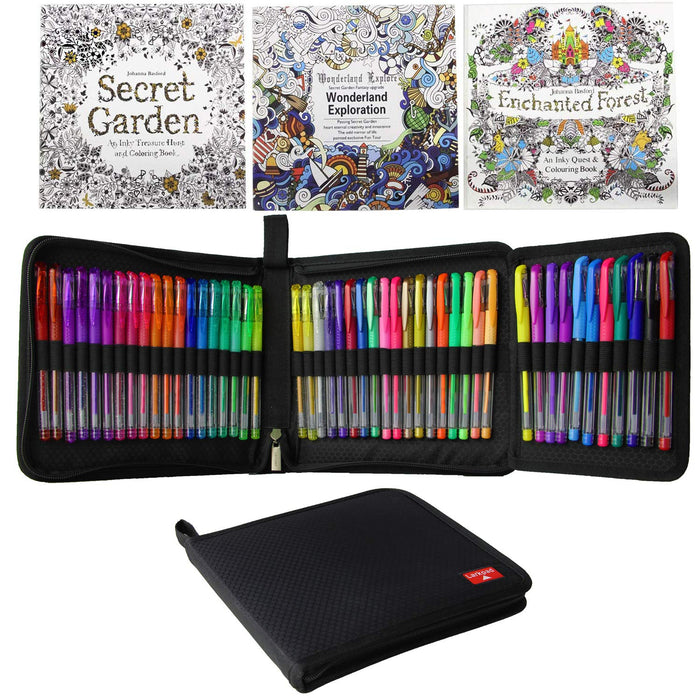 Larkpad 48 Color Gel Pen Set & 3 Coloring Books with Portable