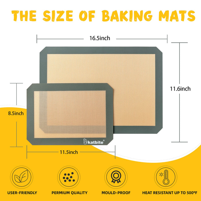 Silicone Baking Mat, Large Baking Mat Set Of 3-2 Half Sheets Mats (11 5/8  X 16 1/2) + 1 Quarter Baking Sheets, Reusable & Nonstick Bakeware Mats Fo