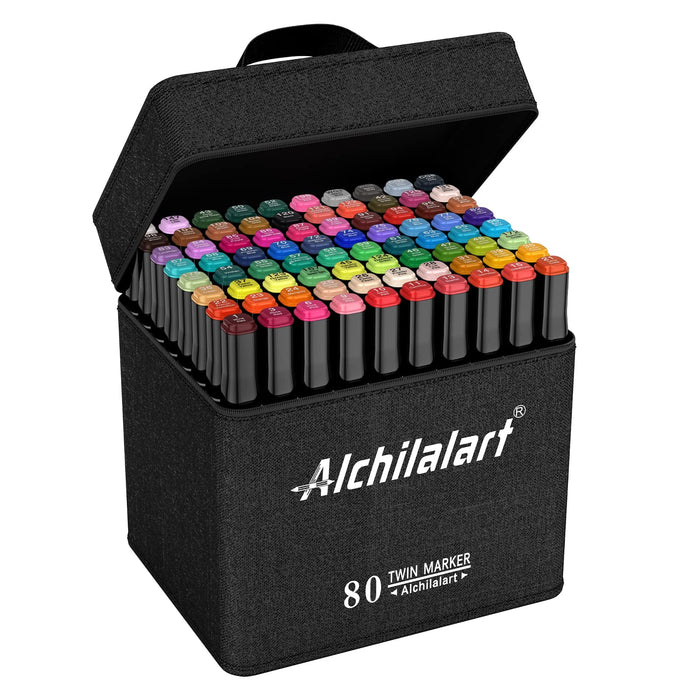 80 Colors Alcohol Markers Dual Tips Permanent Art Pen for Kids Black