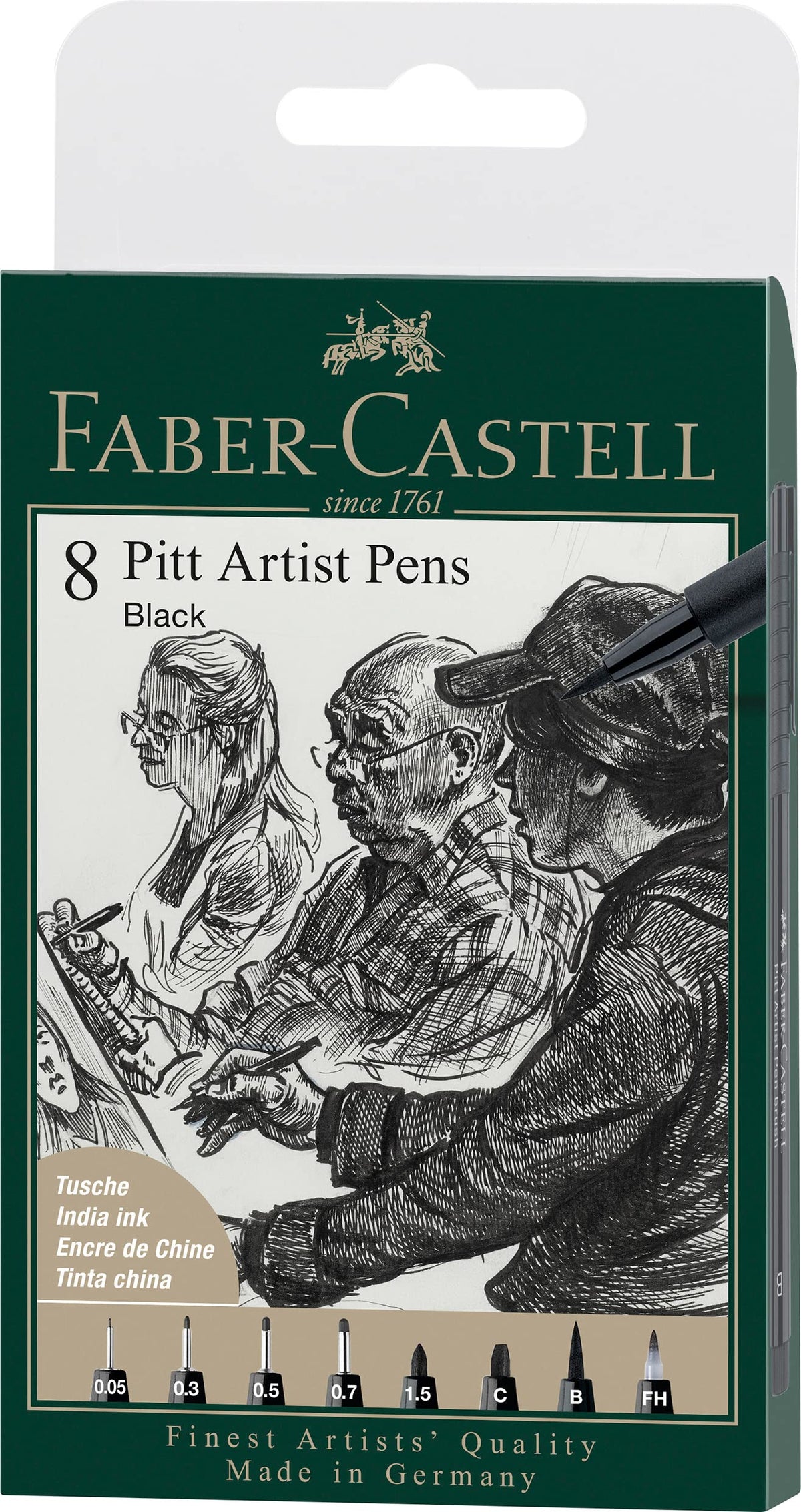 Faber-Castell Pitt Artist Pens - 8 Black India Ink, Assorted Nibs
