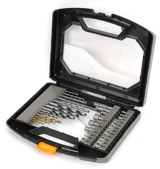JCB Tools 40 Piece Drill Set & Screwdriver Bits | Metal, Masonry, Wood Drill Bits, Screwdriver Bits & Sockets Included | Drill Kit With Folding Case & Handle (JCB-PTA-40-NA)