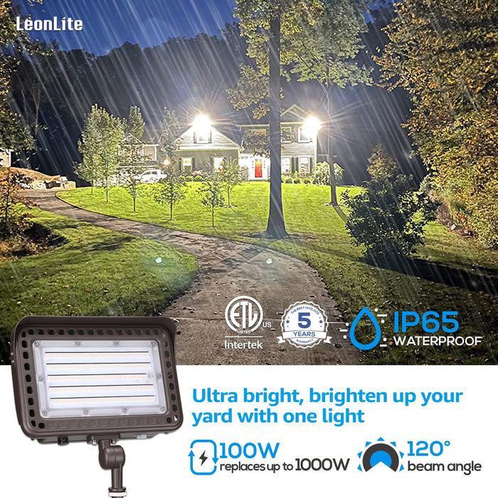 LEONLITE 3CCT 100W LED Flood Light Outdoor， Adjustable Knuckle