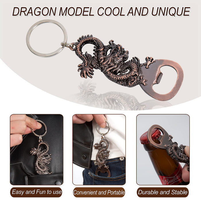 Keychain Beer Bottle Opener, Metal Dragon Shape Opener with Key Ring Chains Easy to Carry, Creative  APAPKPAR (bronze)