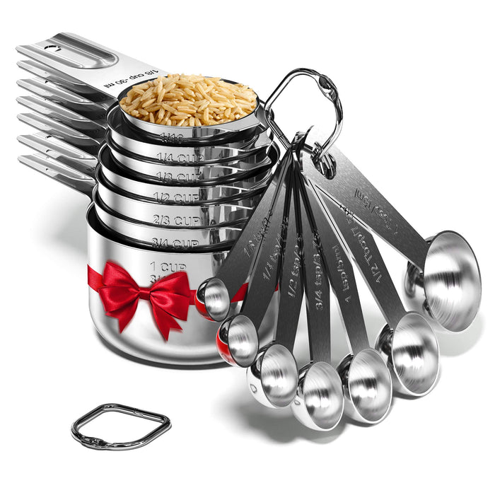 Measuring Cups and Spoons Set, Stainless Steel Metal Stackable