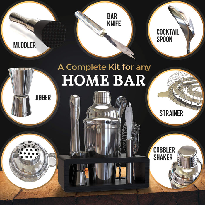 Highball & Chaser Cocktail Shaker Set: Bartenders Kit for Home Bar Mixology Cocktail Bar Set Plus E-Book with 30 Recipes (Silver)
