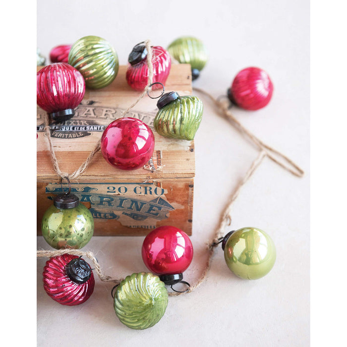 Creative Co-Op 72" L Embossed Mercury Ball Ornament, Red & Green Glass Garlands