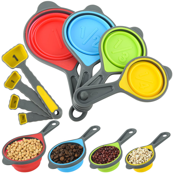 Collapsible Measuring Cups and Measuring Spoons, Portable Food Grade  Silicone Measurement Cup Set for Liquid & Dry Food, Baking & Cooking, Kitchen Utensils