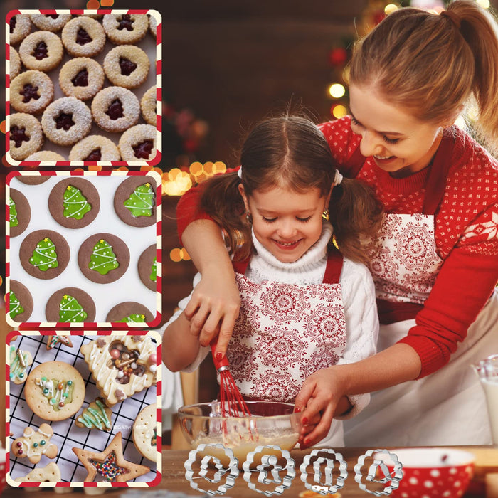 Crethinkaty 9 Pcs Mini Christmas Linzer Cookie Cutters Set, Christmas Stainless Steel Cookie Cutters, Christmas Tree, Gingerbread