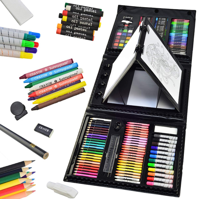 145 Piece Deluxe Art Set, Wooden Art Box & Drawing Kit Crayons