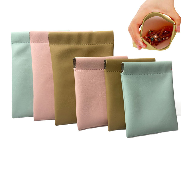 muchly 6Pcs Soft PU Leather Jewelry Travel Bag Pocket Cosmetic Bag Portable Jewelry Organizer for Jewelry?Cosmetics, Headphones