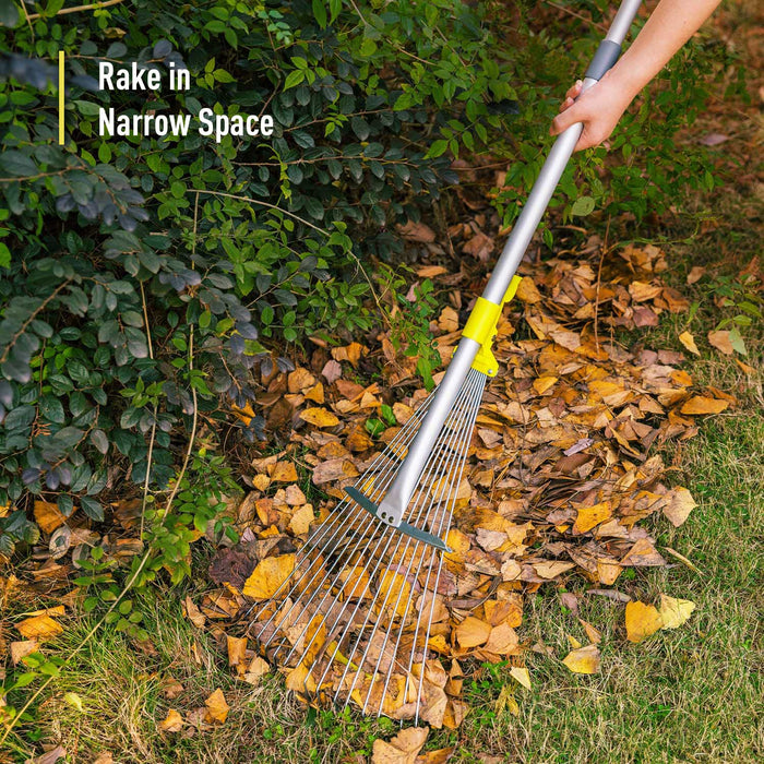 Jardineer Leaf Rake - Garden Rake for Leaves, Adjustable Metal Rake and Yard Rake, Collapsible Lawn Rake with Expandable Head from 7 inch to 23 inch. Ideal Garden Leaf Rake Tools