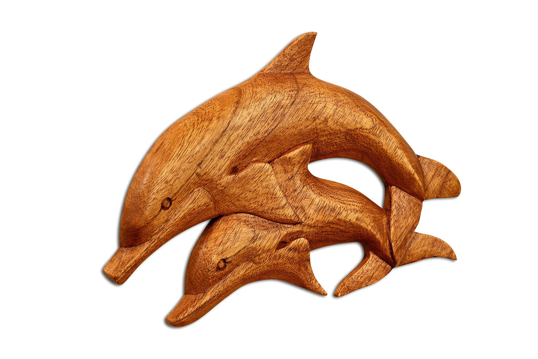 G6 Collection Wooden Dolphin Wall Art Decor Plaque Hanging Sculpture Hand Carved Accent Handcrafted Handmade Seaside Tropical