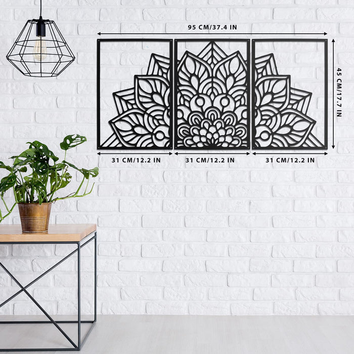 3 Panels Lotus Flower Wall Art, Metal Wall Decor, Mandala Home Wall Hanging Decoration, Meditation Decor, Spiritual Decor