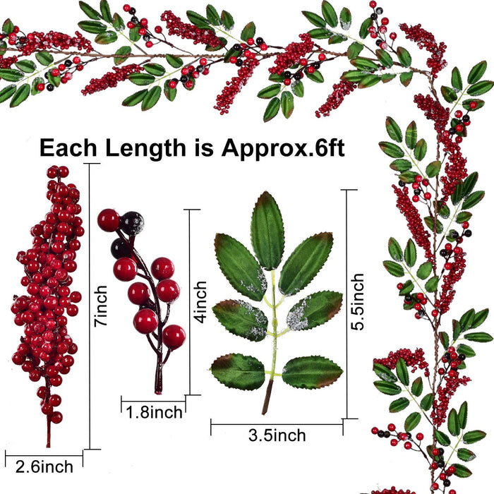 DearHouse 6Feet Red Berry Christmas Garland with Green Leaves Wired Christmas Berry Garland Artificail Garland Indoor Outdoor Garden Gate Home Table Runner Decoration for Winter Holiday Year Decor