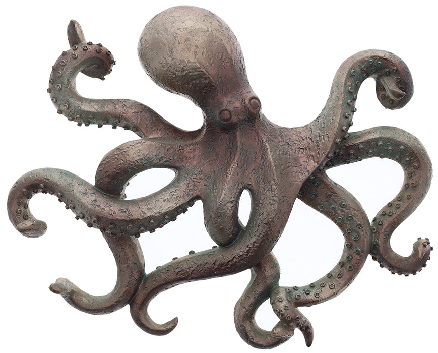 Large Octopus Decorative Wall Sculpture Bronze / Verdigris Finish Nautical Ocean Beach Coastal Decor Table Top or Wall Mount