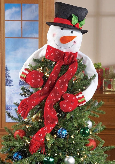CT DISCOUNT STORE Charming Snowman Tree Topper Hugging Celebrating Finishing The Touching of Your Christmas Festive Decoration