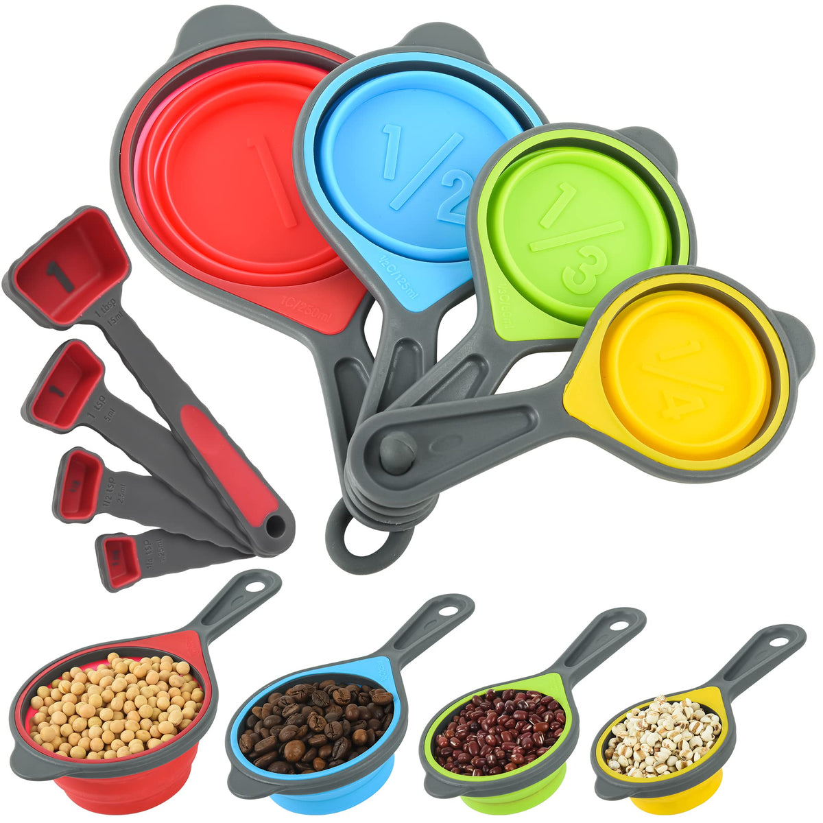 Foldable silicone measuring cup and measuring spoon 8psc-silicone meas —  CHIMIYA