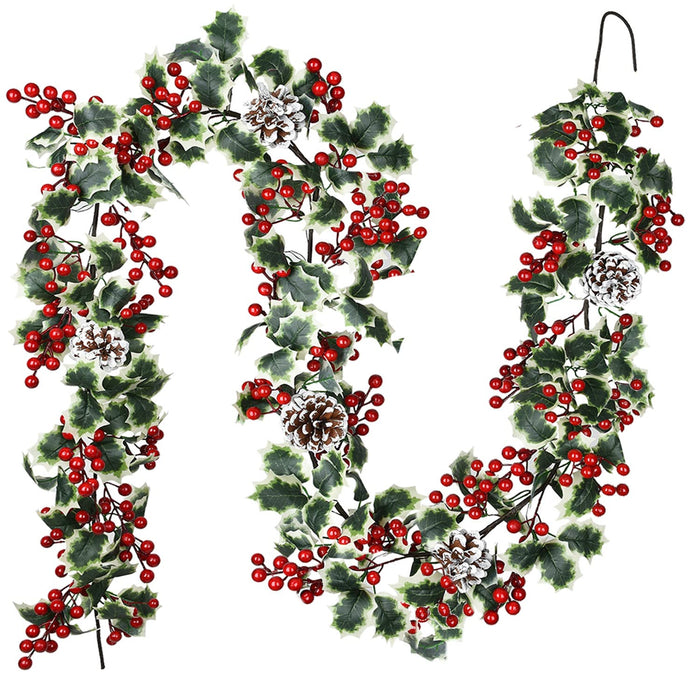 DearHouse 6FT Red Berry Christmas Garland with Pine Cone, Artificail Garland Indoor Outdoor Garden Gate Home Decoration for Winter Holiday Year Decor