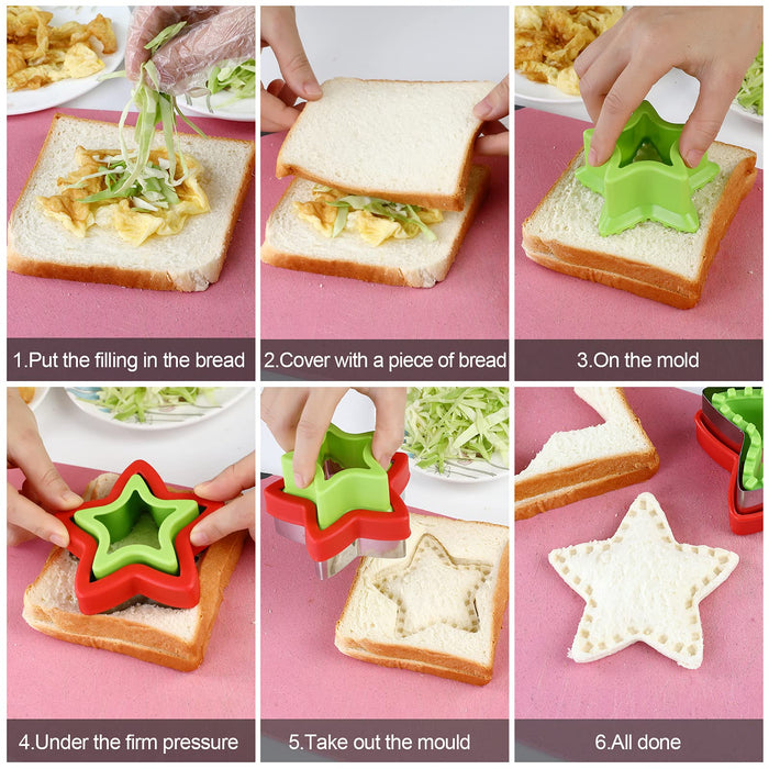 6 Pc Sandwich Cutter & Sealer Uncrustable Maker for Kids Red DIY