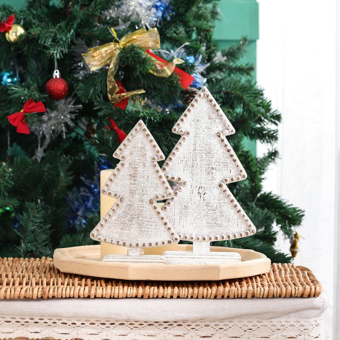 3 Pieces Wooden Christmas Tree with Bell and Twine Xmas Tree Centerpie —  CHIMIYA