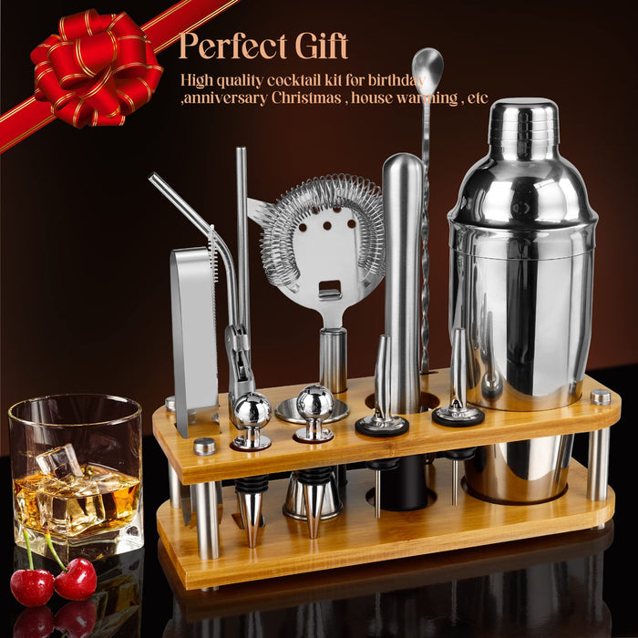 Mixology Bartenders kit,16-Piece Silver Bartenders Kit with Stand, Stainless Steel Bar Set Perfect for Drink Mixing at Home