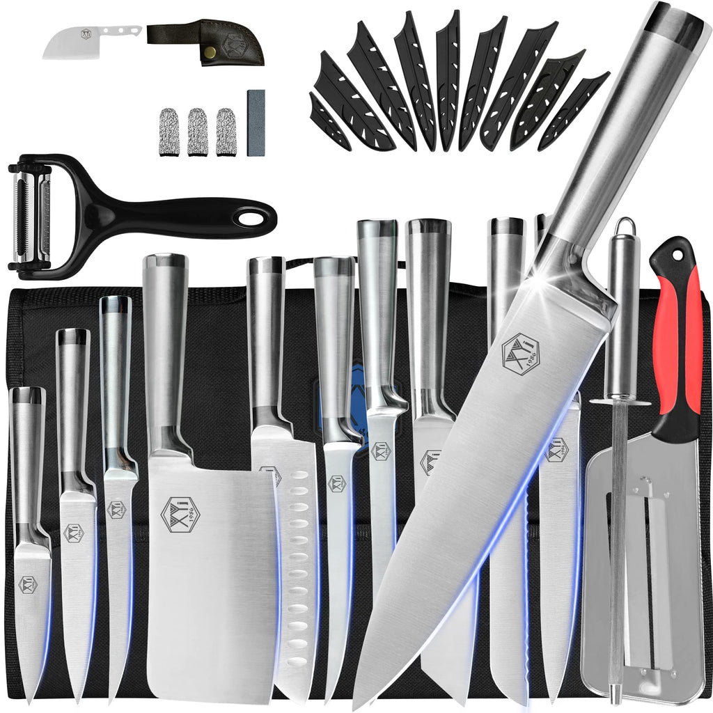 XYJ Stainless Steel Kitchen Knives Set 8 Piece Chef Knife Set with Carry  Case Bag & Sheath Well Balance Ergonomic Handle